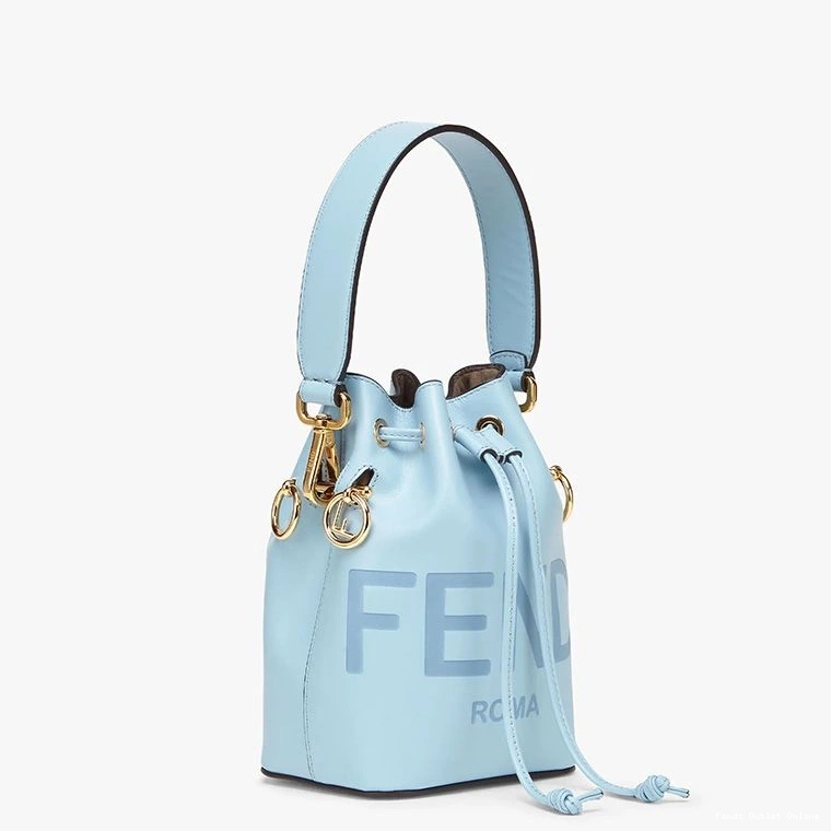 Cheap Calf In ROMA Tresor Sky Fendi Leather Mon Logo Blue Bucket Bag Mini 0824